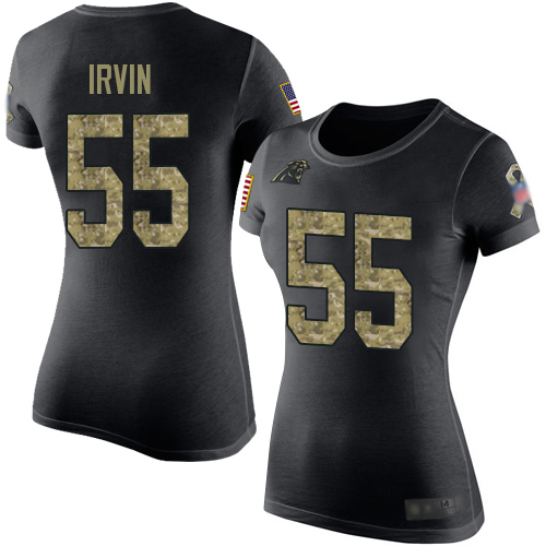 Carolina Panthers Black Camo Women Bruce Irvin Salute to Service NFL Football #55 T Shirt->nfl t-shirts->Sports Accessory
